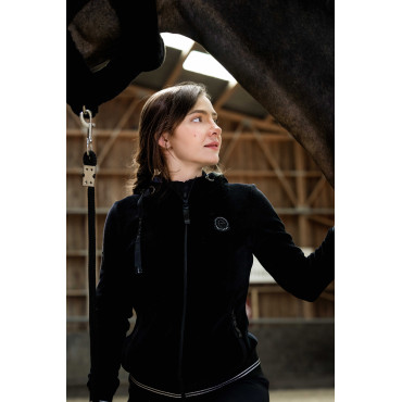 Sweat zippé à capuche femme Coline Velvet JTM EQUITHEME Noir