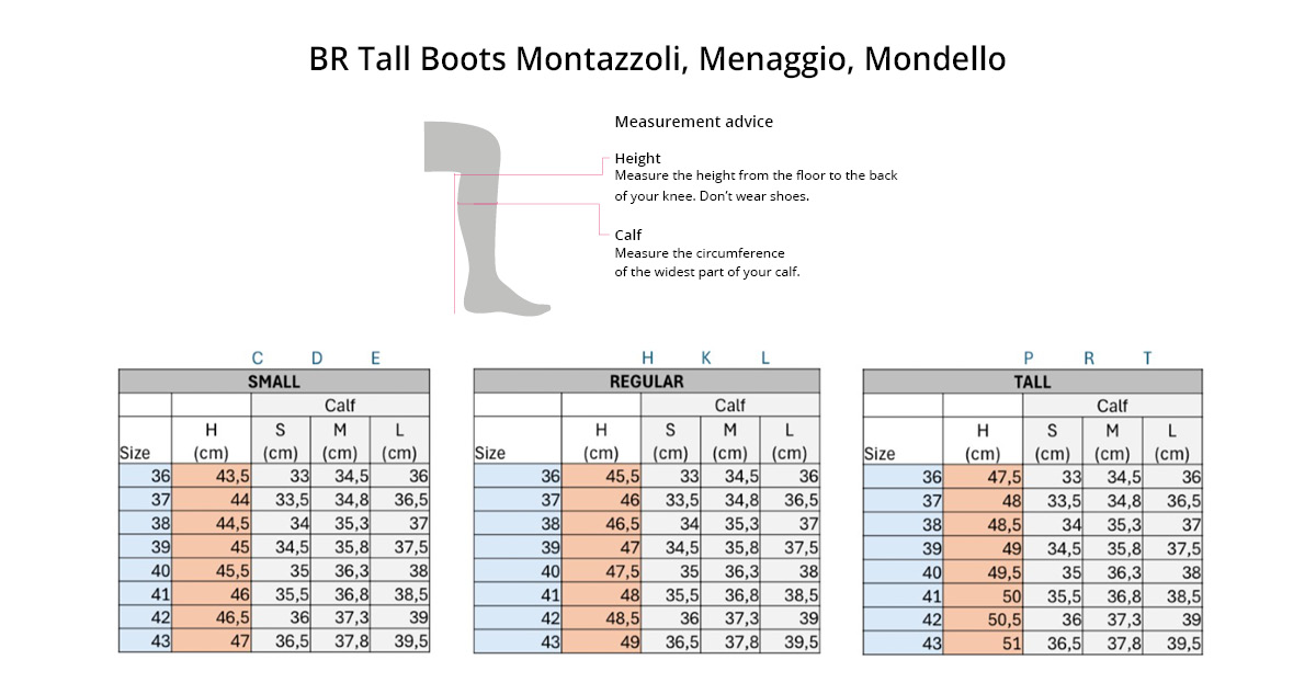Guide de tailles Bottes Menaggio BR